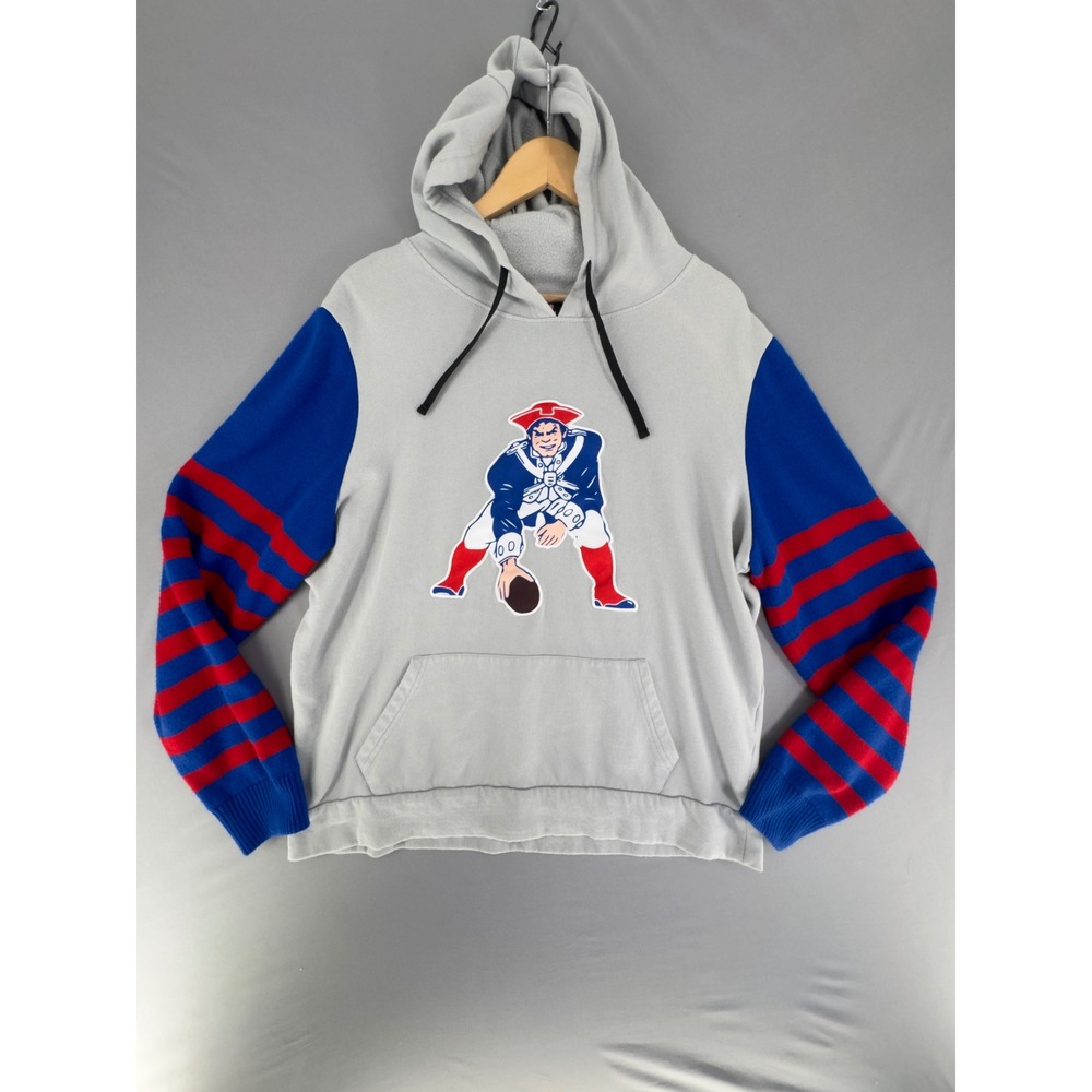 NFL Team Apparel New England Patriots Pat Patriot Knit Sleeve Hoodie Gray Large